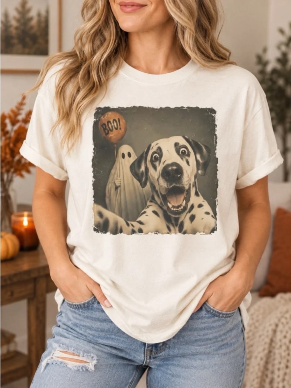 White Dalmatian & Ghost Graphic Tee